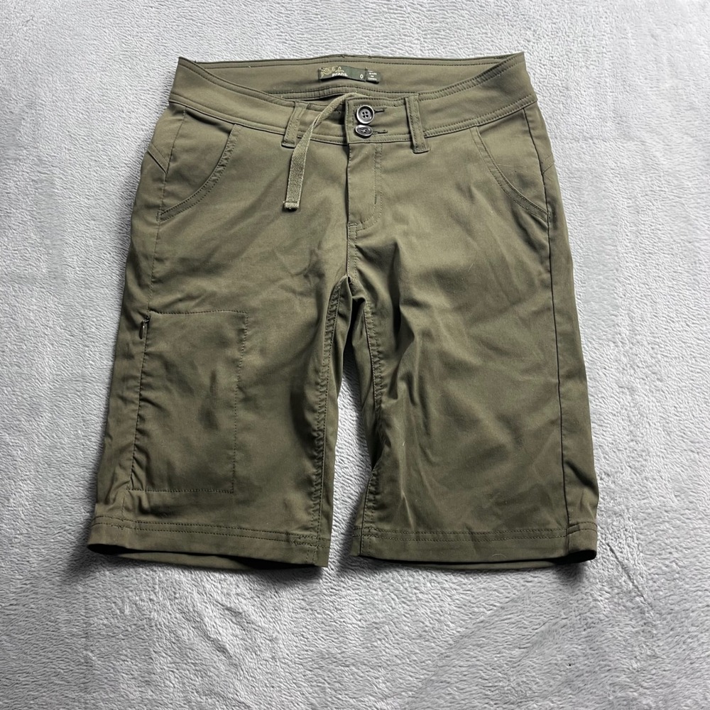 Prana Halle Shorts Womens 0 Olive Green Hiking Outdoor Stretch Cargo 10 Inseam